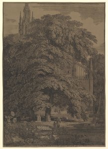 Iglesia gótica oculta por un árbol, 1810