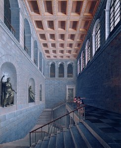 Vista interior de una escalera, diseño para un castillo en Koestritz, 1802-03 de Karl Friedrich Schinkel
