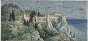 Palacio de Orianda en Crimea. Proyecto moscovita. Vista de Karl Friedrich Schinkel