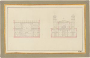 Sección del Cruce y el Extremo Oeste de una Catedral para Berlín de Karl Friedrich Schinkel