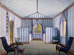 Sala de la tienda en el Palacio de Charlottenhof, después de 1830, acuarela de Karl Friedrich Schinkel