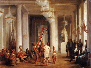 Danza de los indios Iowa en el Salón de la Paz en las Tullerías, presentada por el pintor George Catl de Karl Girardet