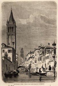 El Canal Rezonico, dibujo de Karl Girardet (1813-1871), para ilustrar el viaje de Adalbert de Beaumont a Venecia, circa 1850. Grabado en “Le tour du monde”, editado por Edouard Charton de Karl Girardet