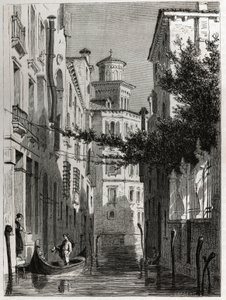 El palacio de Bianca Cappello en Venecia, dibujo de Karl Girardet (1813-1871), para ilustrar el viaje de Adalbert de Beaumont a Venecia, alrededor de 1850. Grabado en 