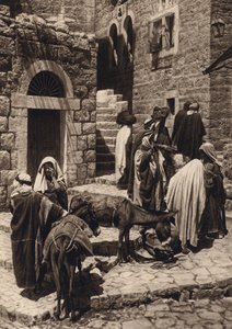 Belén, escena de mercado (foto en blanco y negro) de Karl Grober