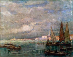Paisaje con barcos, finales del siglo XIX o principios del XX de Karl Hagemeister
