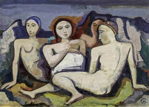 Composición figurativa (Cuatro mujeres sentadas en un paisaje)