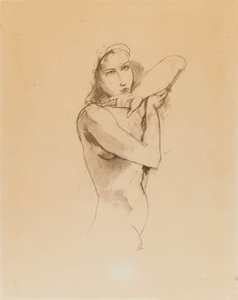 Desnudo femenino con el brazo izquierdo levantado