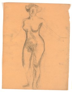 Modelo femenina desnuda de pie vista de frente