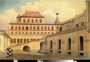El Palacio Terem en el Kremlin de Moscú - Obra de Karl Ivanovich Rabus (1800-1857), acuarela sobre papel, ca. 1830-1840 - Arte ruso de Karl Ivanovich Rabus