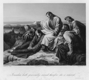 Cristo prediciendo la caída de Jerusalén, Lamentaciones I, 8 (grabado)