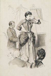 Tipos vieneses: la cantante Miss Hornischer y su pianista frente a una audiencia