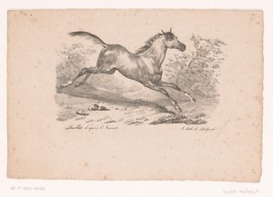 Caballo al galope en un paisaje
Caballos y jinetes (título de la serie) de Karl Loeillot Hartwig