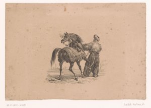 Caballo y hombre de pie con atuendo otomano
Caballos y jinetes (título de la serie)