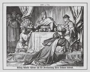 La viuda del rey Adolfo de Nassau suplicando la liberación de su hijo