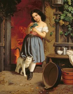 Una joven con un gato, 1866 de Karl Nahl