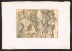 Cuatro vrouwen en dos hombres Diseños y estudios de un maestro holandés del siglo XV. Siglo. Basado en los originales conservados en la Biblioteca Real de Berlín (título de la serie) de Karl Palzow