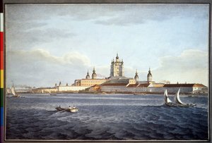 El convento Smolny, en San Petersburgo (El convento Smolny en San Petersburgo). Dibujo de Karl Petrovich Beggrov (1799-1875). Acuarela sobre papel