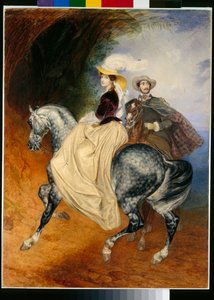 Les cavaliers : portraits de Eugene Mussard (vers 1814-1896) et de son epouse Emilie (vers 1832-1896) - Oeuvre de Karl Pavlovich Briullov (Brioullov) (1799-1852) de Karl Pavlovich Bryullov