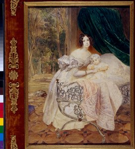 Portrait de Maria Butevena avec sa fille Maria (Retrato de María Buteneva con su hija María) - Oeuvre de Karl Pavlovich Briullov (Brioullov) (1799-1852), aquarelle sur papier