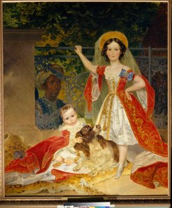 Portraits des enfants du Prince Volkonski (Retrato de los hijos del príncipe Volkonski) - Óleo sobre lienzo de Karl Pavlovich Briullov (Brioullov) (1799-1852) de Karl Pavlovich Bryullov