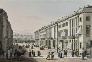 La calle Mikhailovskaya con vista del Palacio Michael en San Petersburgo, primera mitad del siglo XIX
