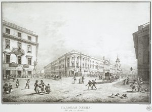 Vista de la Calle Sadovaya en San Petersburgo, mediados del siglo XIX