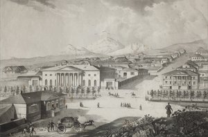 Vista del hotel y el centro de Pyatigorsk, mediados del siglo XIX