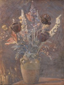 Jarrón de arcilla con tulipanes y otras flores, de Karl Schou de Karl Schou