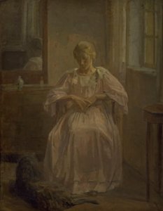 Una joven, Sophie Lofthus, con un perro