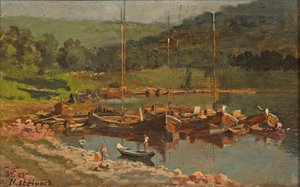 Karl Weysser - Barcos en Neckarsteinach, 1893 de Karl Weysser