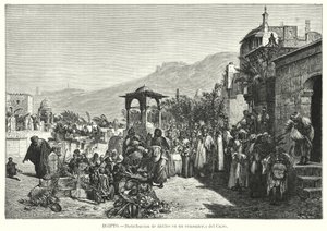 Distribución de dátiles en un cementerio, El Cairo, Egipto de Karl Wilhelm Gentz
