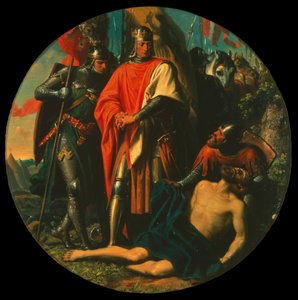 Rodolfo I en el campo de batalla después de la victoria sobre Ottokar, 1278, ca. 1868 de Karl von Blaas