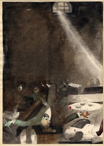"Le the de cinq heures a la morgue" (El té de las cinco en la morgue) Grabado de Karlis Padegs (1911-1940) - 1935 Dim 34x24 cm Museo Estatal de Arte de la República de Letonia, Riga Lettonie de Karlis Padegs