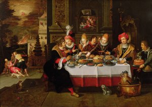 Lázaro y la mesa del hombre rico (de Lucas XVI) (panel)