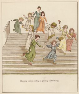 Ilustración de Kate Greenaway para El flautista de Hamelín de Robert Browning (litografia en color)