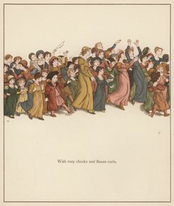 Ilustración de Kate Greenaway para El flautista de Hamelín de Robert Browning (litografia en color)
