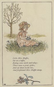 La pequeña Miss Muffet (litografía en color)