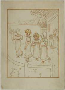 Chicas bajando por un sendero de Kate Greenaway