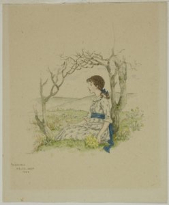 Niña sentada con prímulas de Kate Greenaway