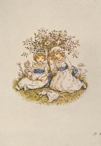 Dos niñas con muñecas sentadas bajo un rosal, siglo XIX de Kate Greenaway