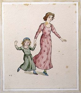 Dos Niñas Pequeñas en Vestidos de Fiesta de Kate Greenaway