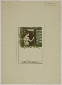 Mujer en la ventana enrejada de Kate Greenaway