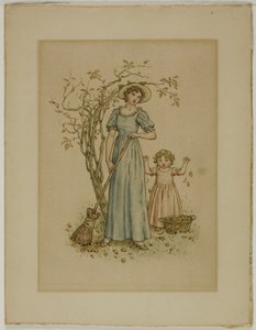 Mujer con escoba y niña de Kate Greenaway