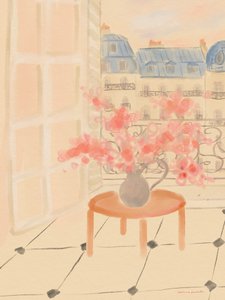 Flores de cerezo en un apartamento parisino
