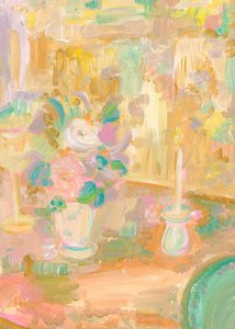 Cuadro impresionista de flores y una vela de Katharina Puritscher