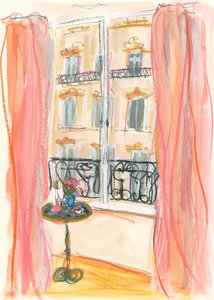 Ilustración de una vista desde una ventana en París de Katharina Puritscher