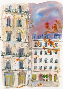 Esquina de una calle de París con un cielo morado de Katharina Puritscher