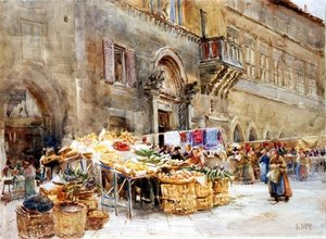 Frente a la casa del Capitán del Pueblo, Perugia, c.1906 de Katharine McCracken