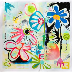 whimsical bloom, 2025 (técnica mixta sobre papel) de Kathy Dunaway
